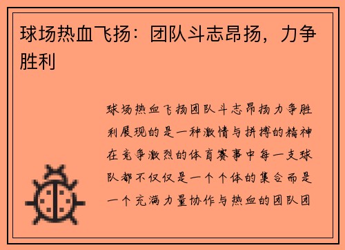 球场热血飞扬：团队斗志昂扬，力争胜利